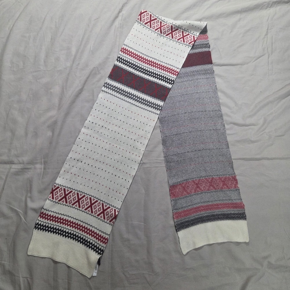 TALBOTS FAIRISLE SWEATER Winter White Red SCARF Cotton Cashmere Blend 72x9.5